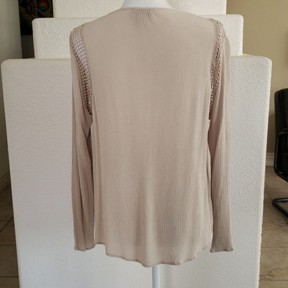 Joseph A Cream Taupe Boho Gauze Crochet Detail Top Medium - Picture 3 of 5